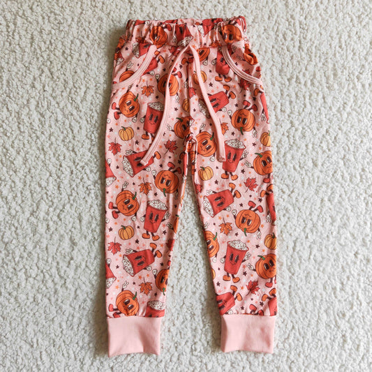 P0026 baby kids pumpkin pattern jogger pants boy and girls halloween elastic waist pants