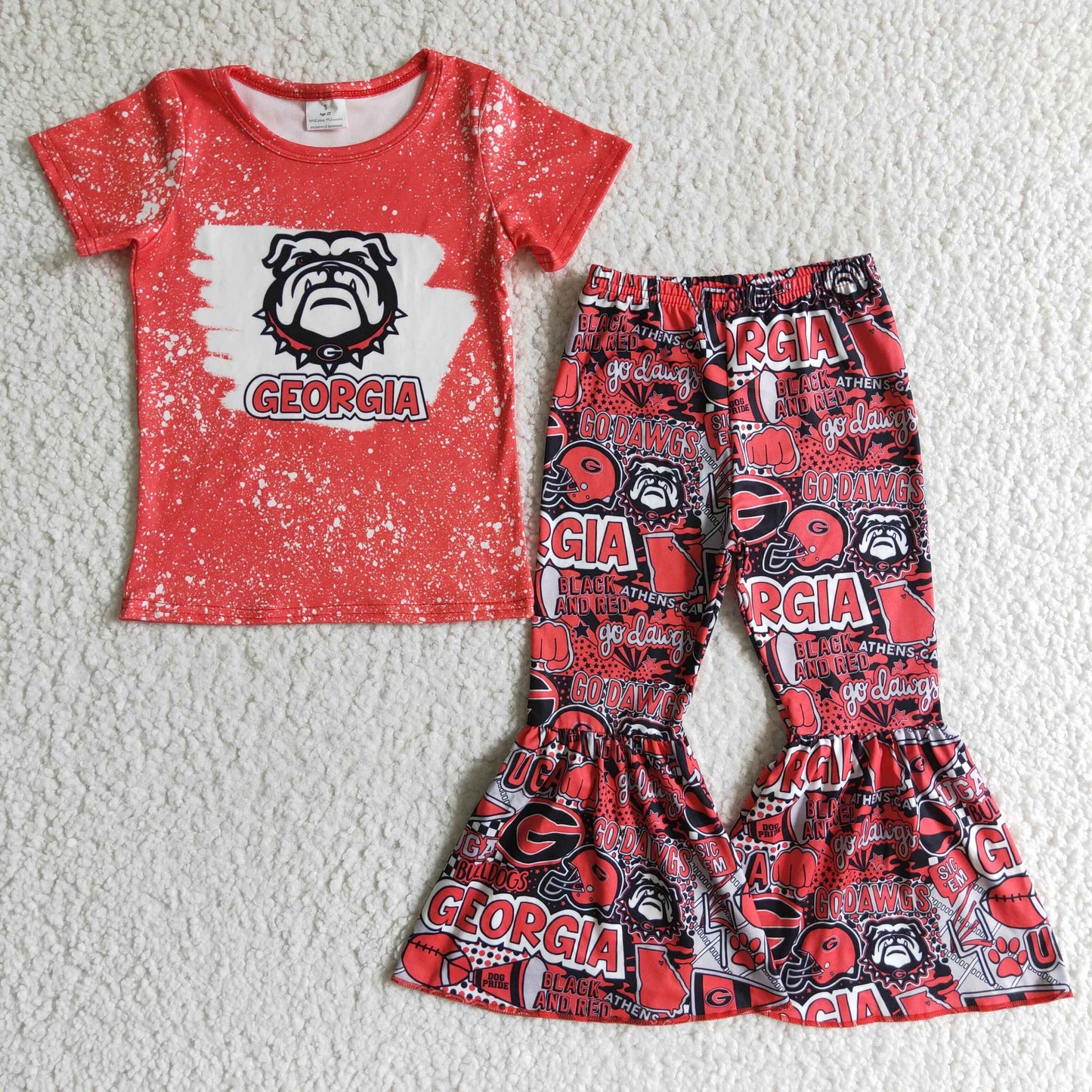 GSPO0188 girl red short sleeve shirt and letter design bell bottoms outfit