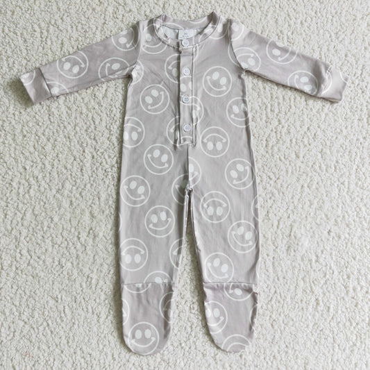 LR0114 boy and girls long sleeve gray romper with o-neck