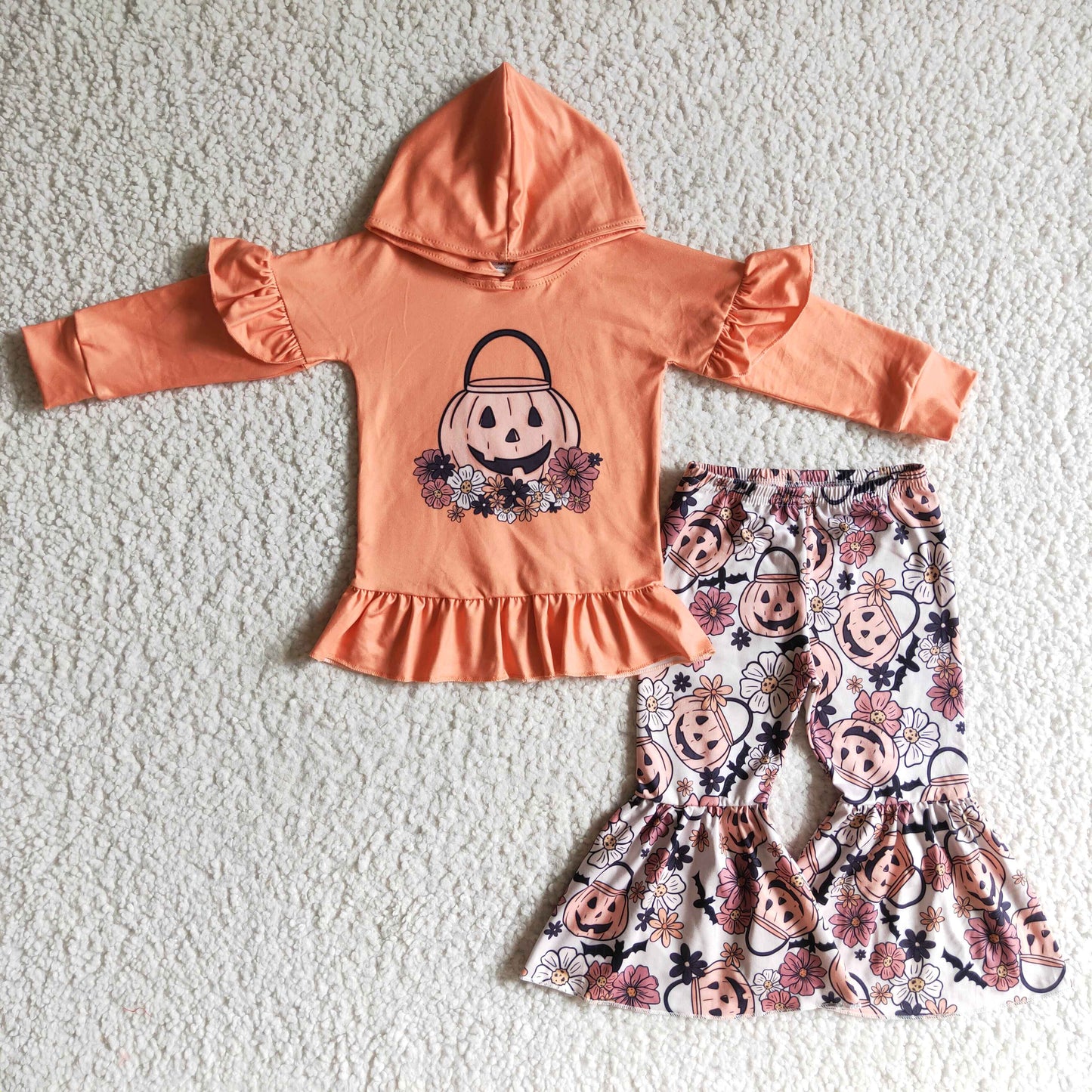 GLP0213 girl orange long sleeve hoodie match pumpkin bell pants for halloween