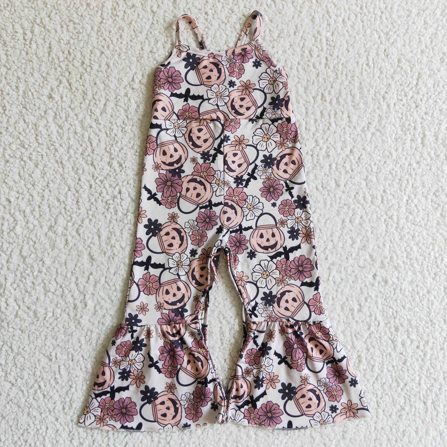 SR0095 halloween pumpkin and flowers pattern suspender overalls