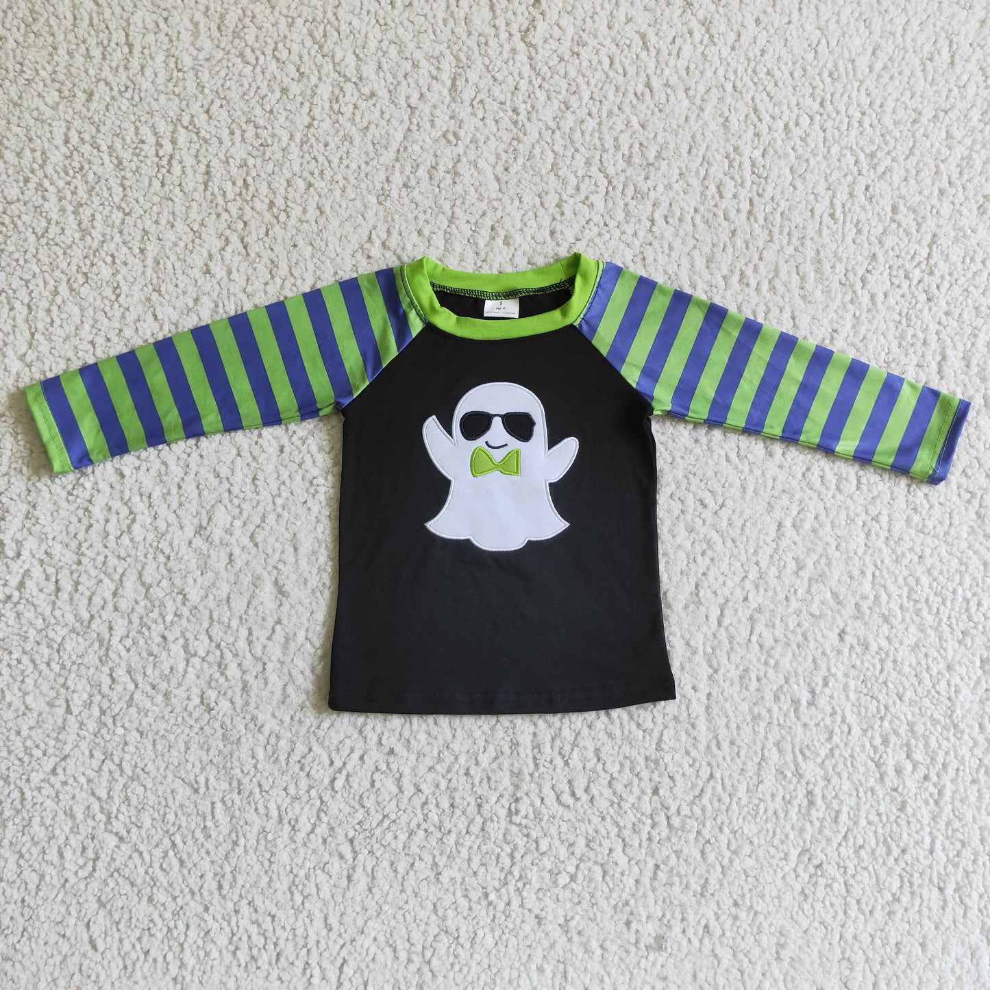 BT0066 boy halloween stripe long sleeve  embroidery raglan shirt