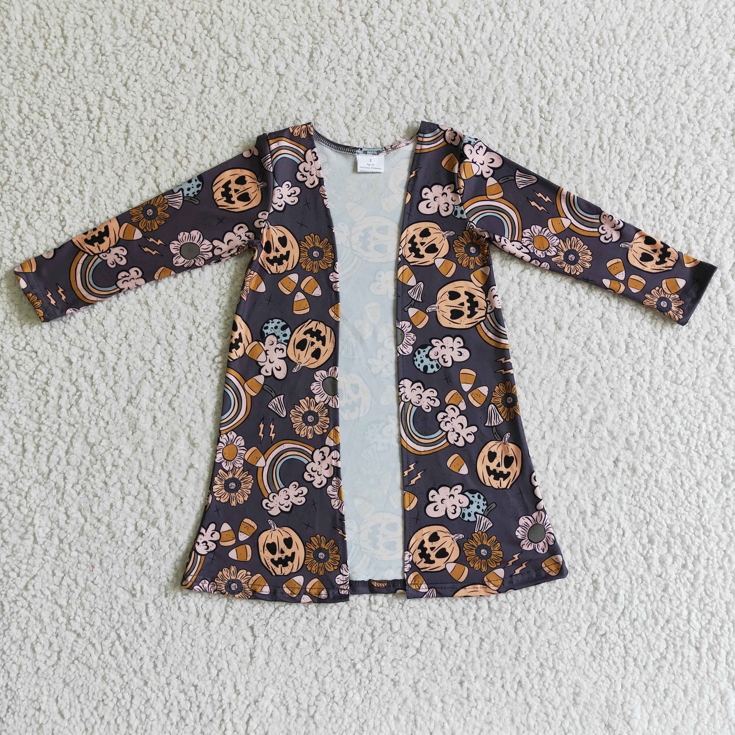 GT0044 halloween pumpkin and rainbow print outwear girl long sleeve cardigan