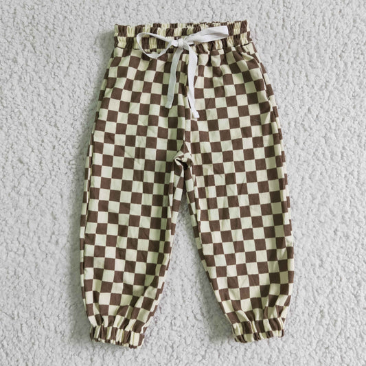 P0021/P0018 boy and girls fashion cotton plaid elastic waist pants