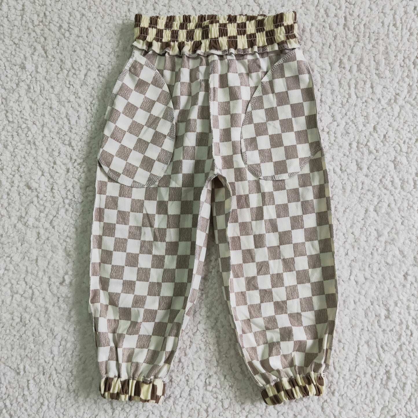 P0021/P0018 boy and girls fashion cotton plaid elastic waist pants