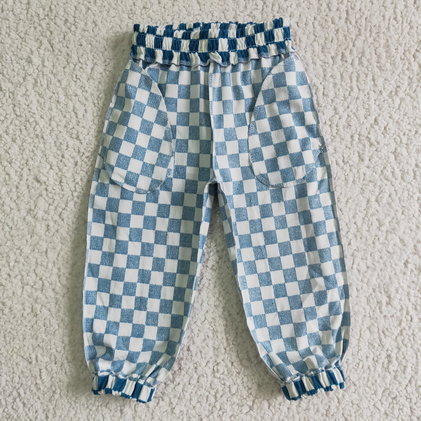 P0021/P0018 boy and girls fashion cotton plaid elastic waist pants