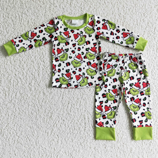 BLP0076 boy long sleeve pajamas set christmas o-neck outfit