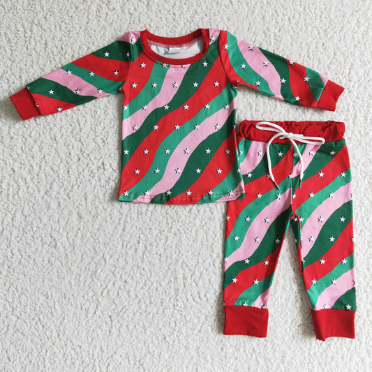 GLP0186 girl colorful stripe long sleeve top and jogger pants christmas o-neck pajamas set