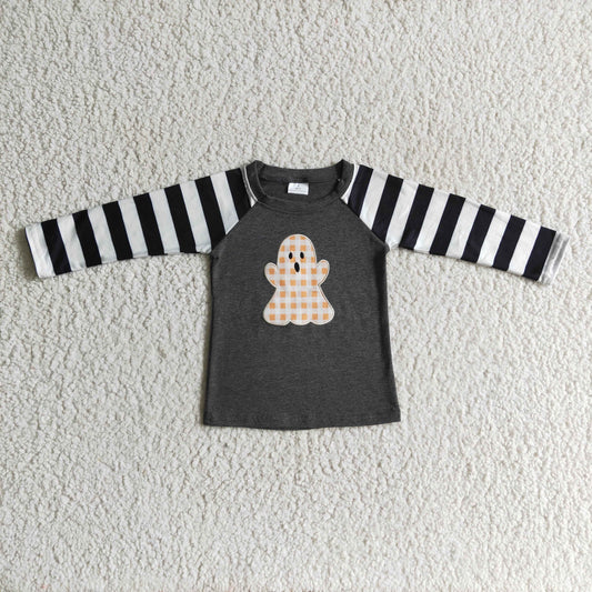 BT0063 boy gray cotton stripe long sleeve raglan shirt