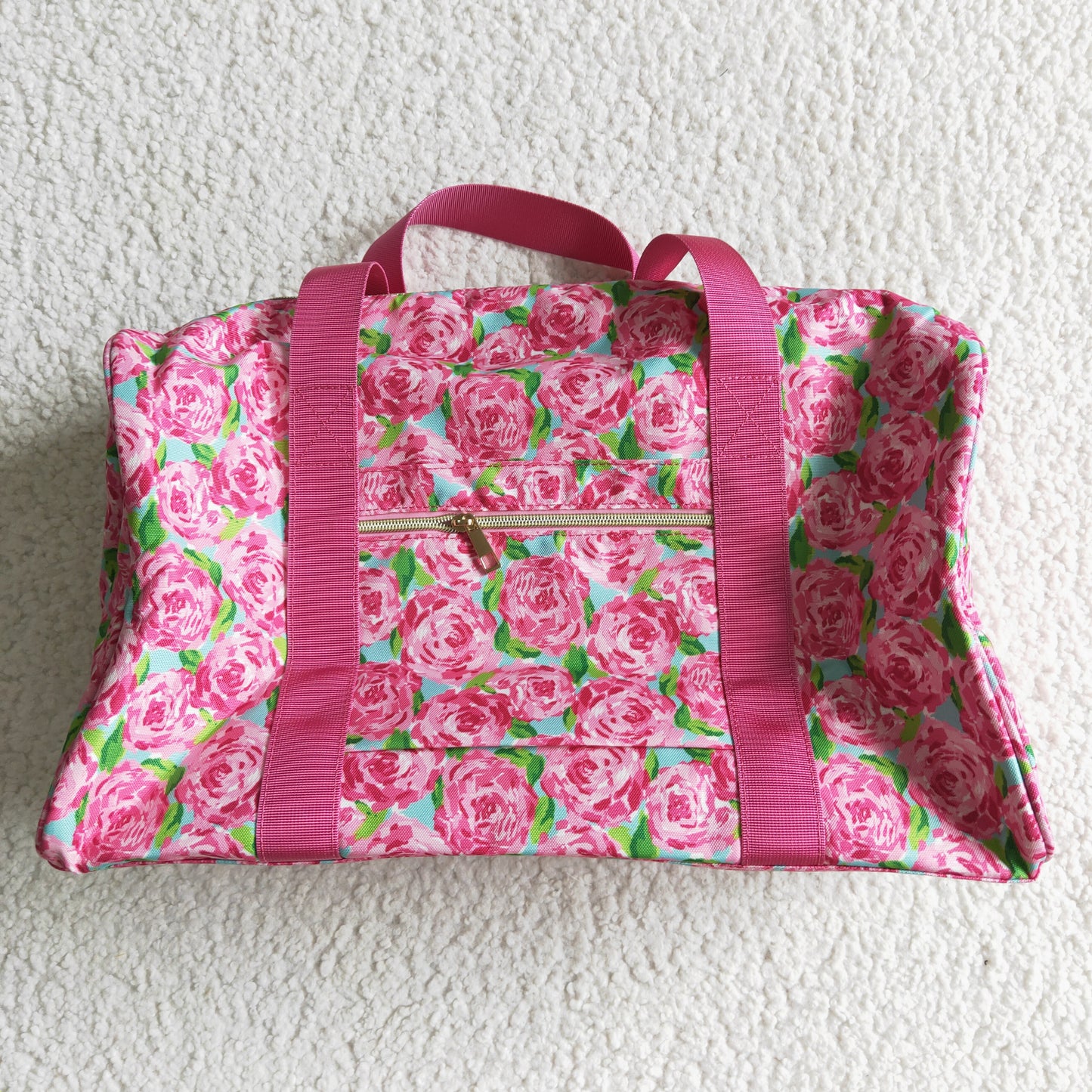 BA0025 fashion flowers pattern pink handbag with zipper