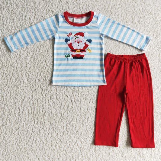 BLP0067 boy winter long sleeve stripe top match red elastic waist pants cotton outfit