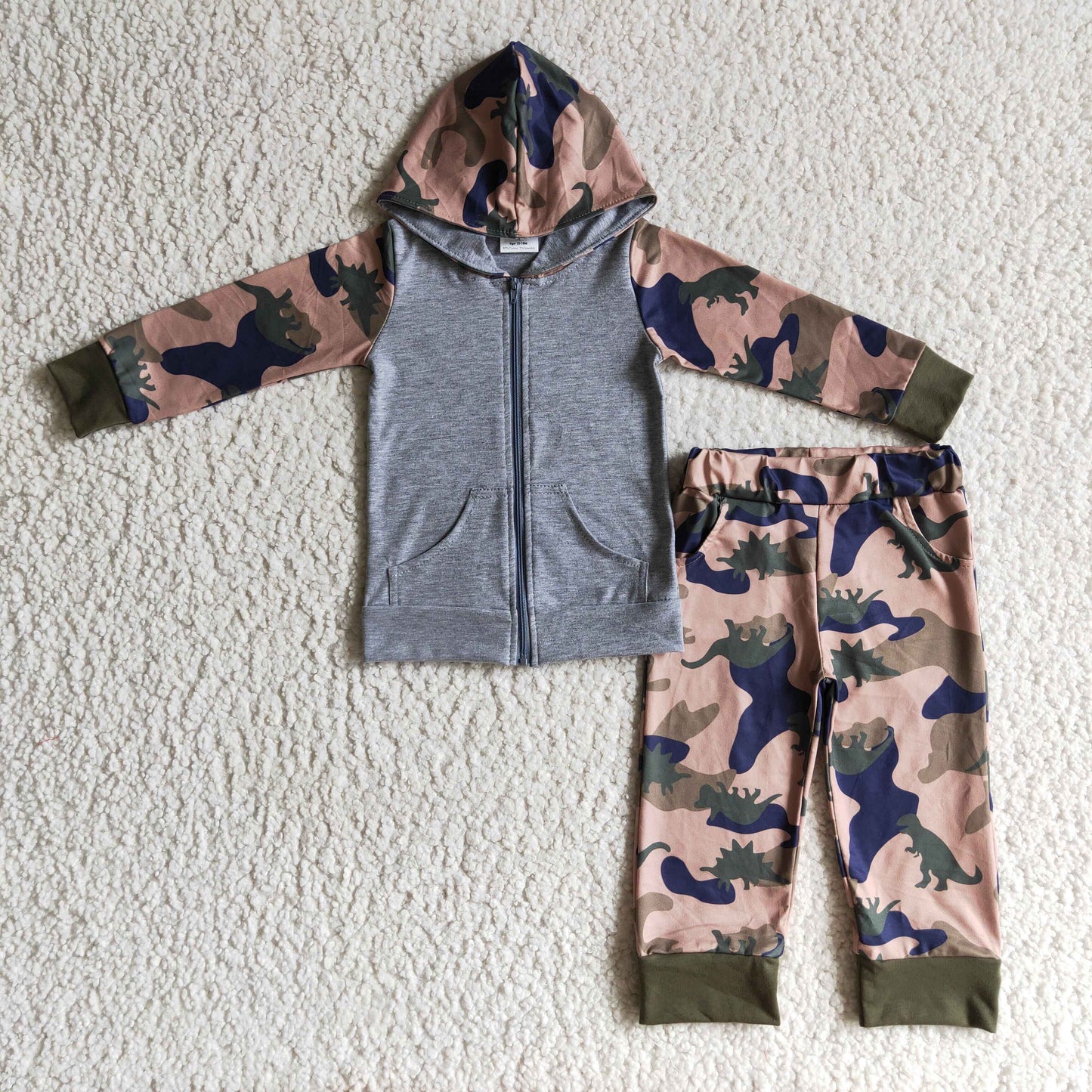 BLP0069 fall winter boy long sleeve zipper hoodie and camo pants 2pieces set