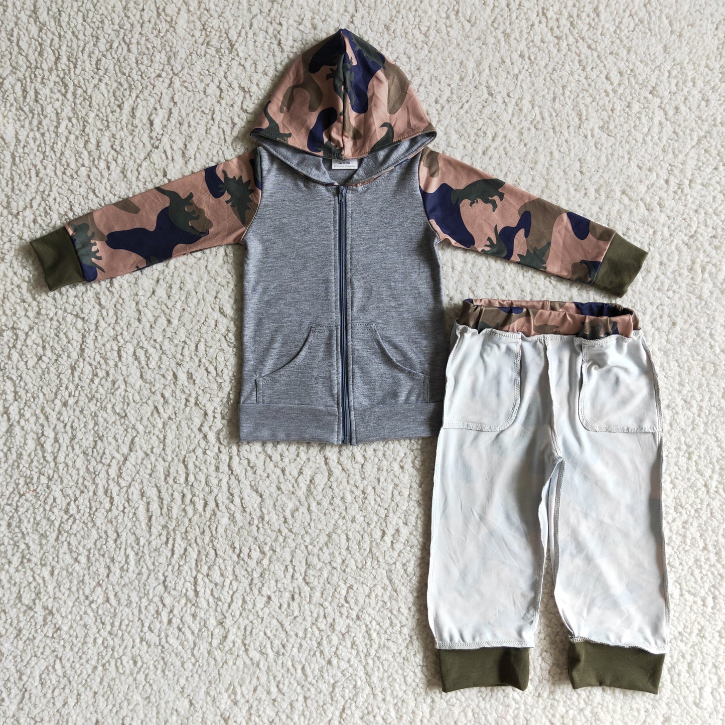 BLP0069 fall winter boy long sleeve zipper hoodie and camo pants 2pieces set