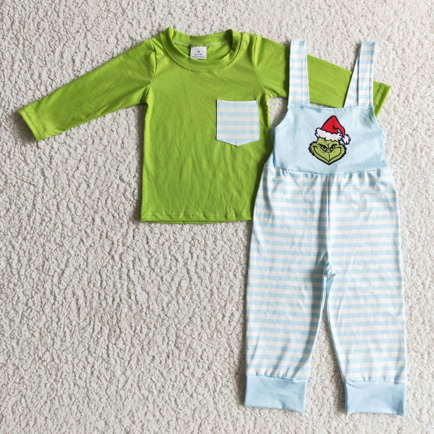 BLP0074 new arrival boy green long sleeve shirt with pocket match stripe overalls for winter