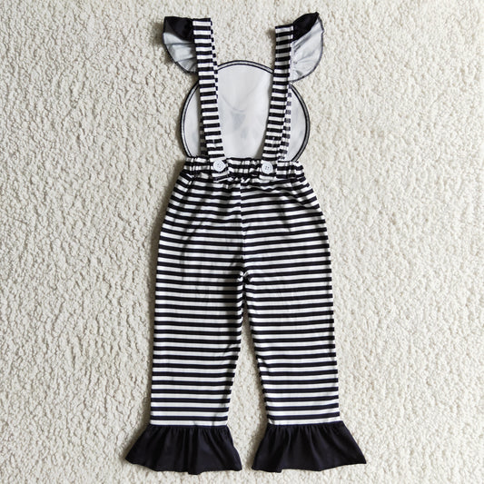 SR0081 girl fashion suspenders black and white stripe overalls