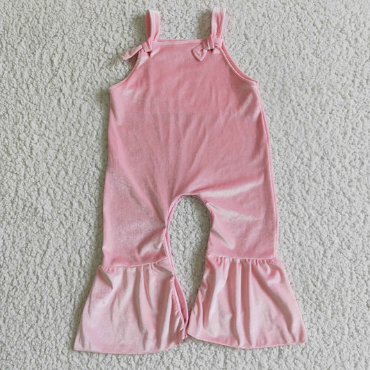 SR0088 fashion girl suspender pink velvet adjustable strap overalls kids solid color romper