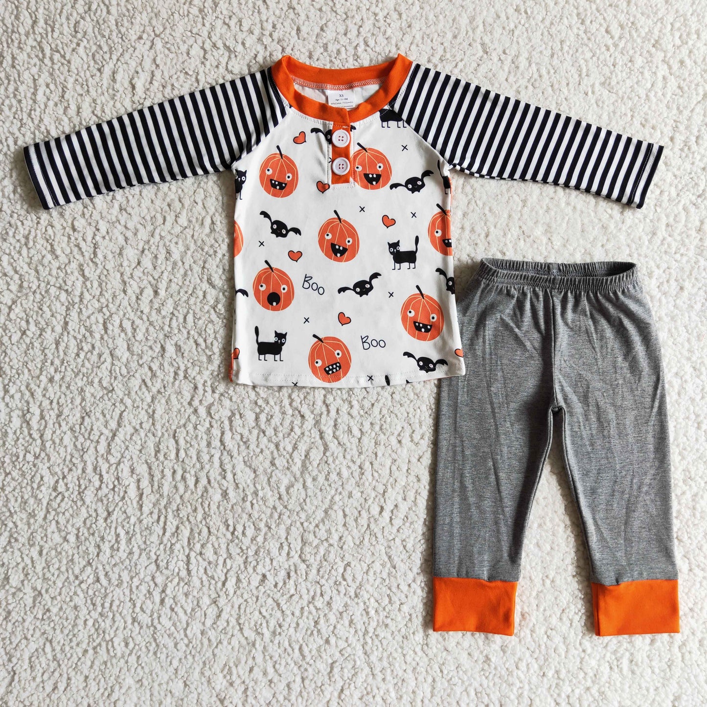 BLP0072 halloween stripe long sleeve raglan shirt and gray cotton pants