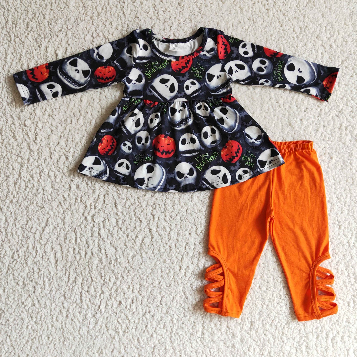 GLP0148 halloween pumpkin black long sleeve top match orange cotton straight pants