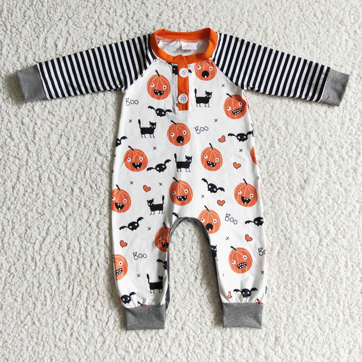 LR0140 baby boy stripe long sleeve halloween pumpkin romper