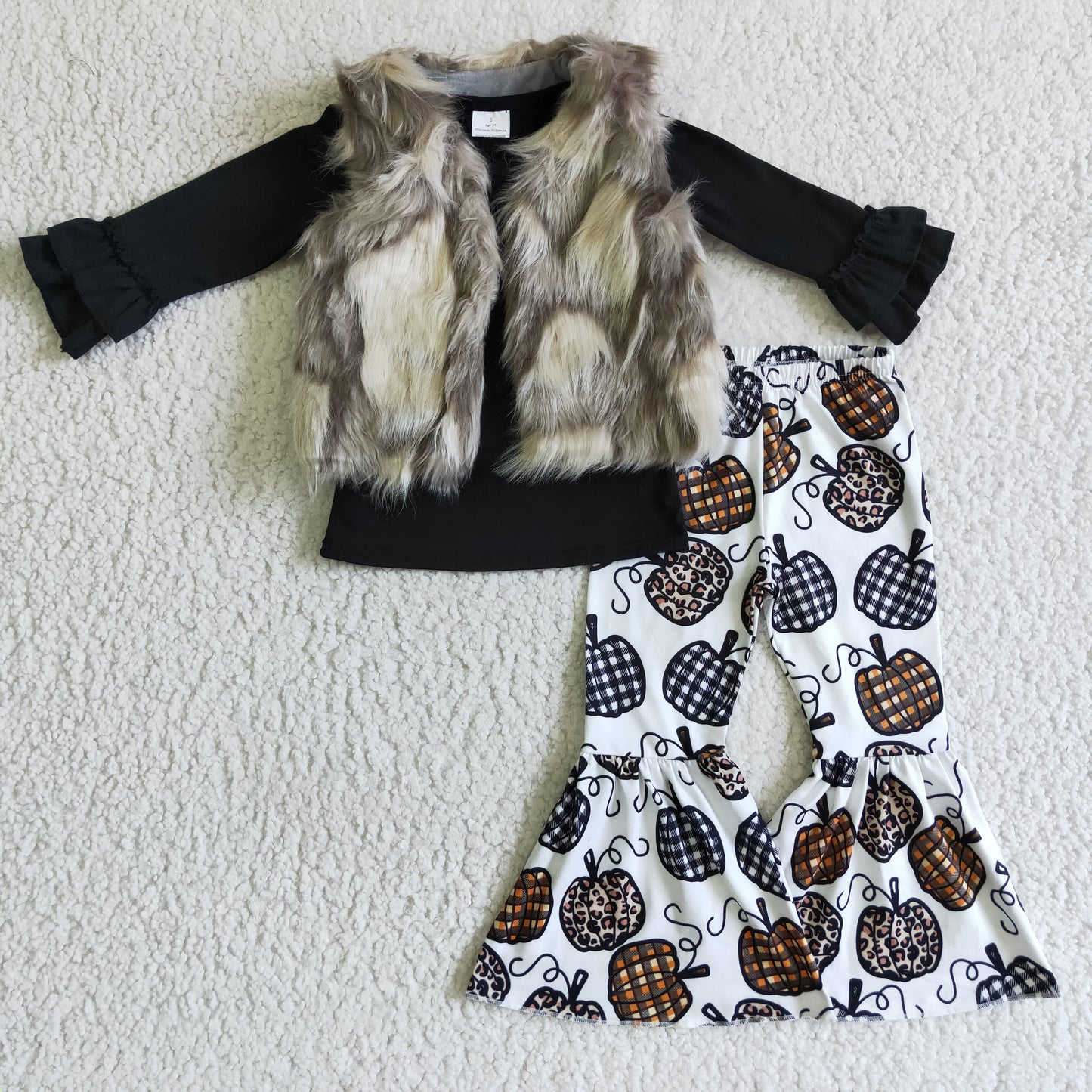 fashion girl winter polar fleece vest and black long sleeve top and pumpkin pants 3pieces set