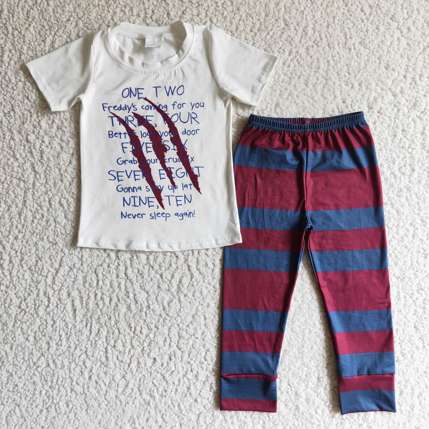 BSPO0034 boy short sleeve white t-shirt and stripe elastic waist pants 2pieces set