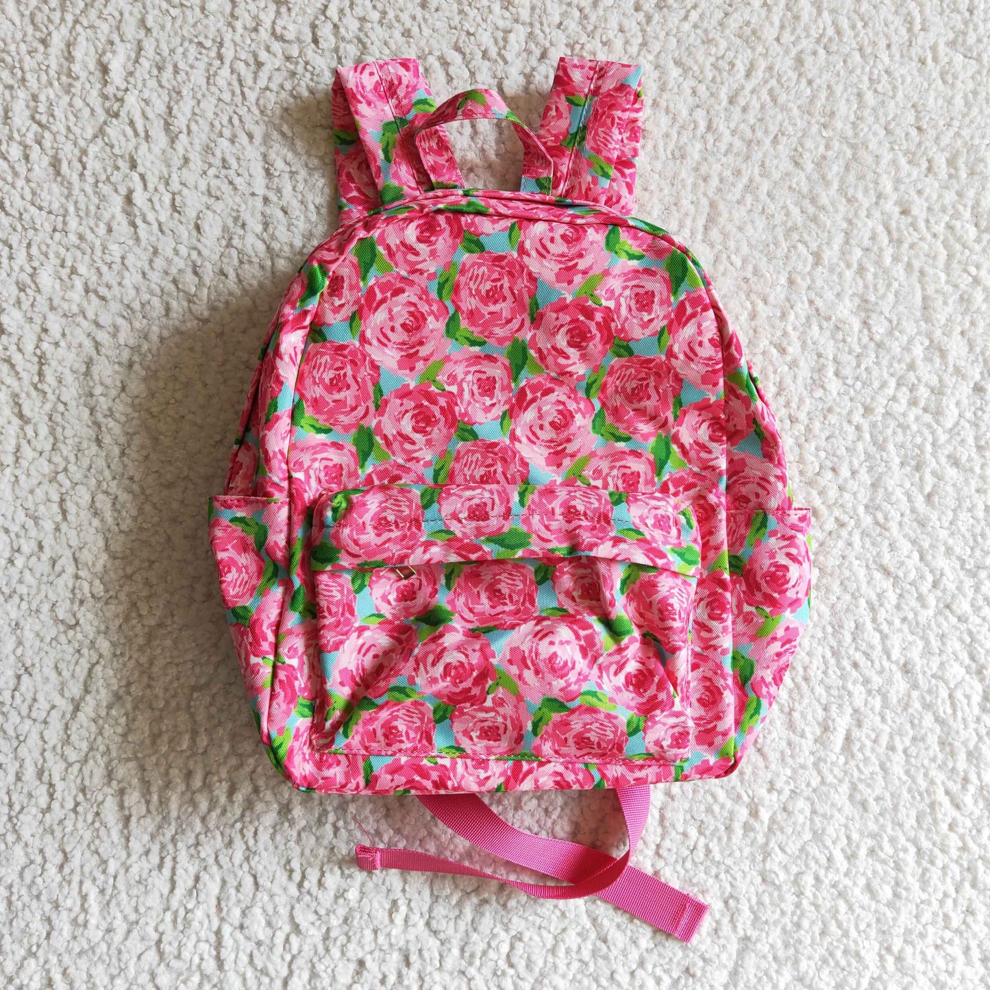 BA0022 children pink backpack with rose print