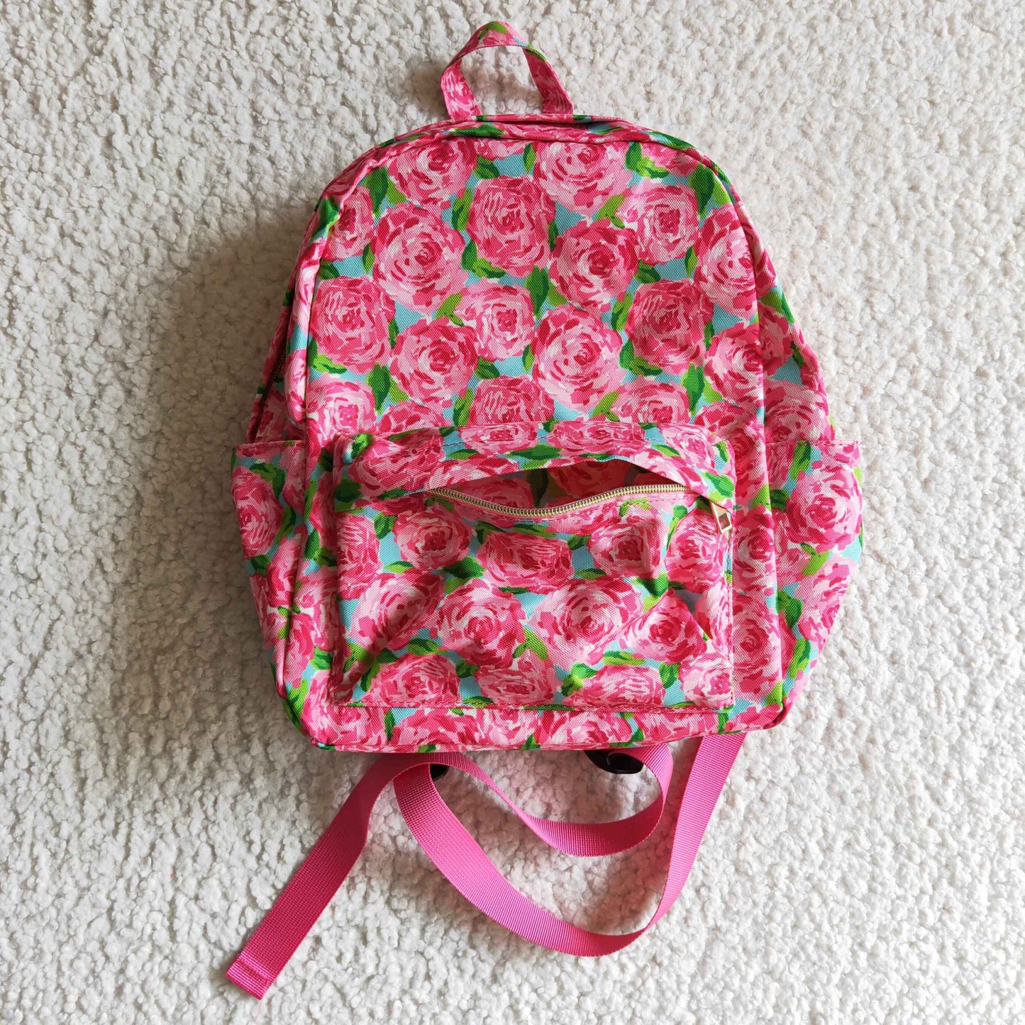 BA0022 children pink backpack with rose print