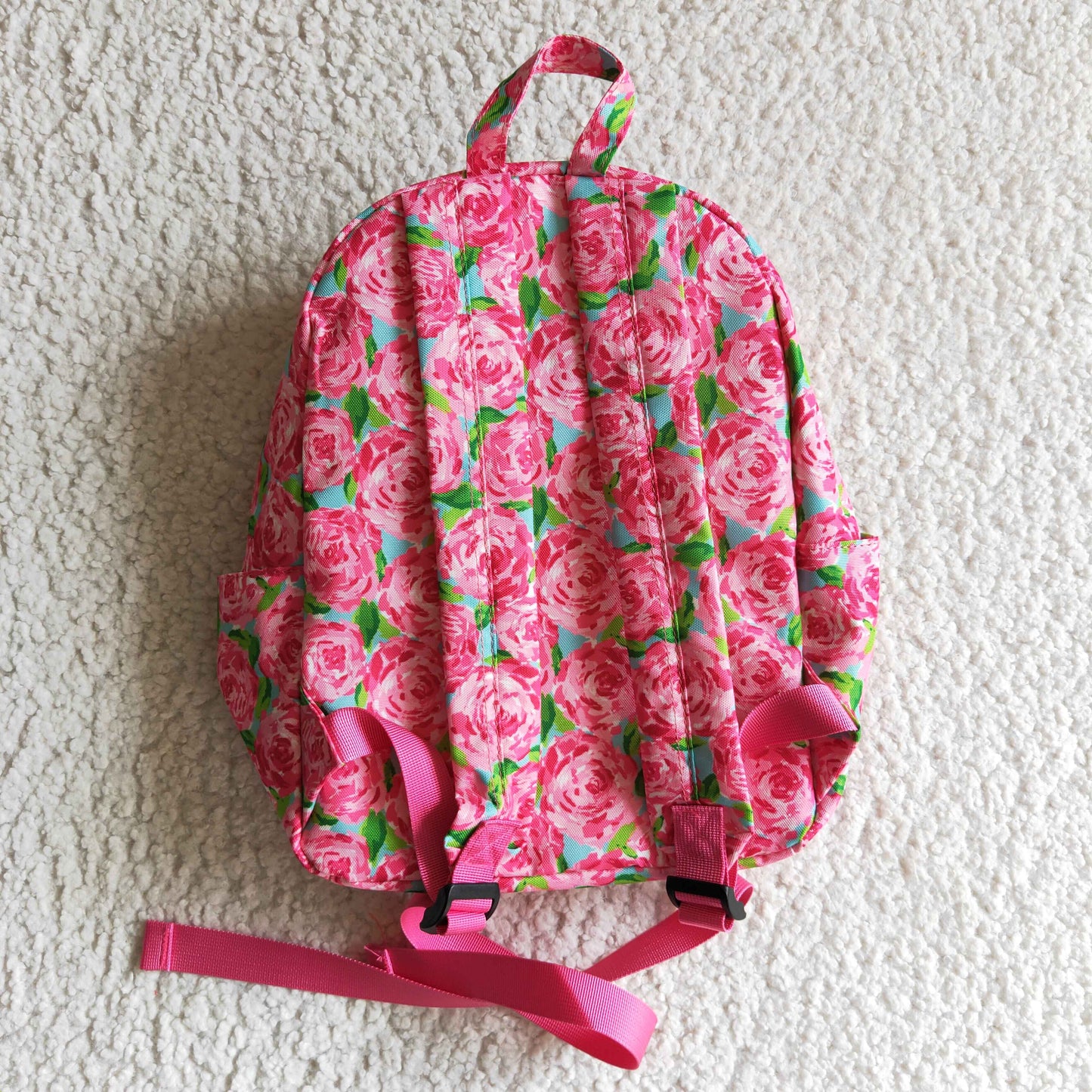 BA0022 children pink backpack with rose print