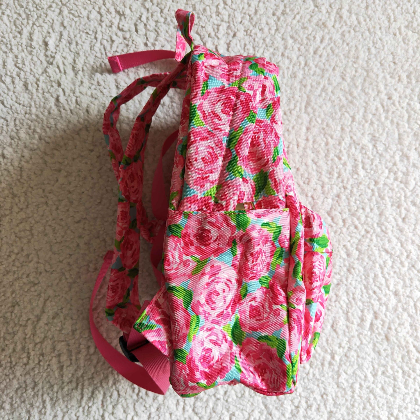 BA0022 children pink backpack with rose print