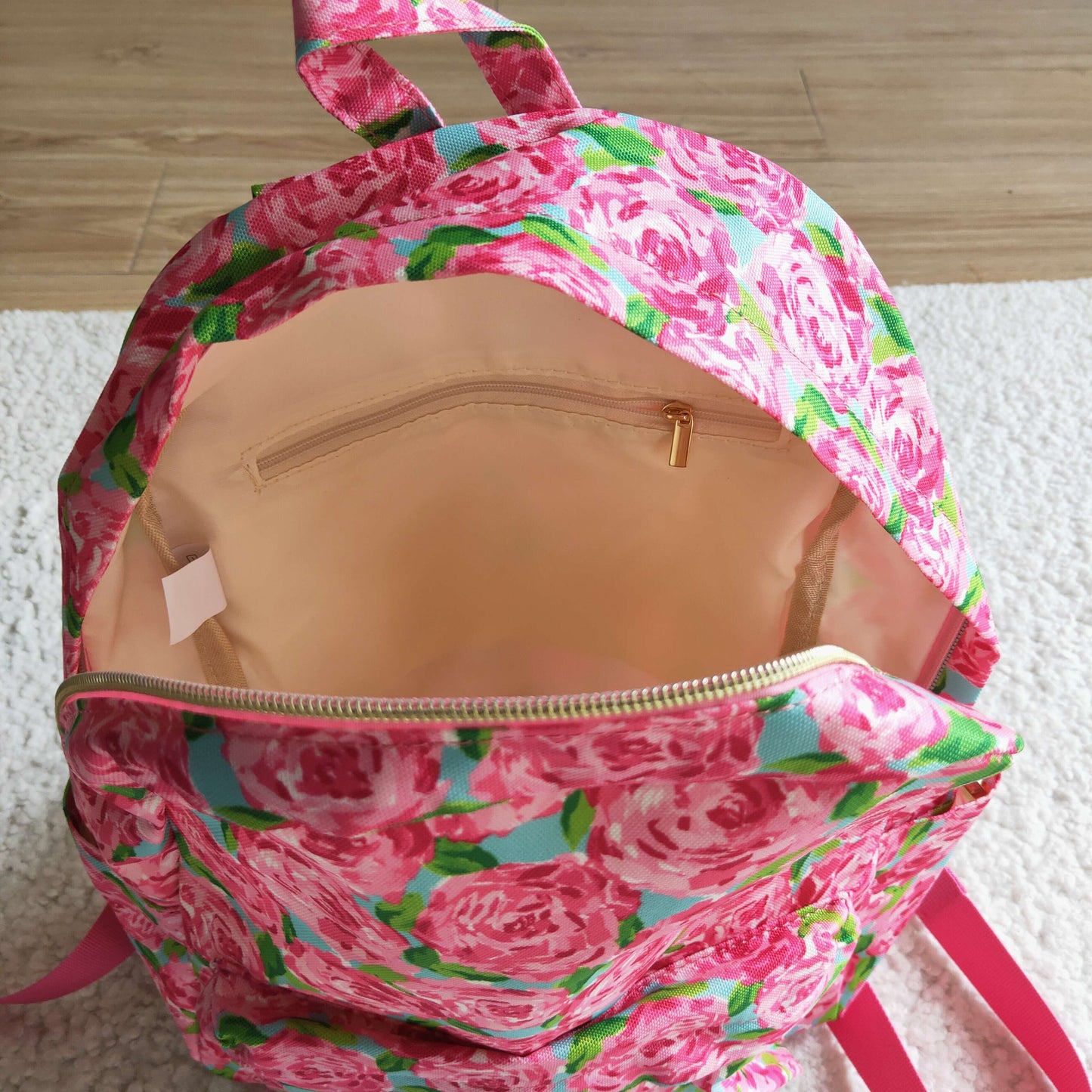 BA0022 children pink backpack with rose print