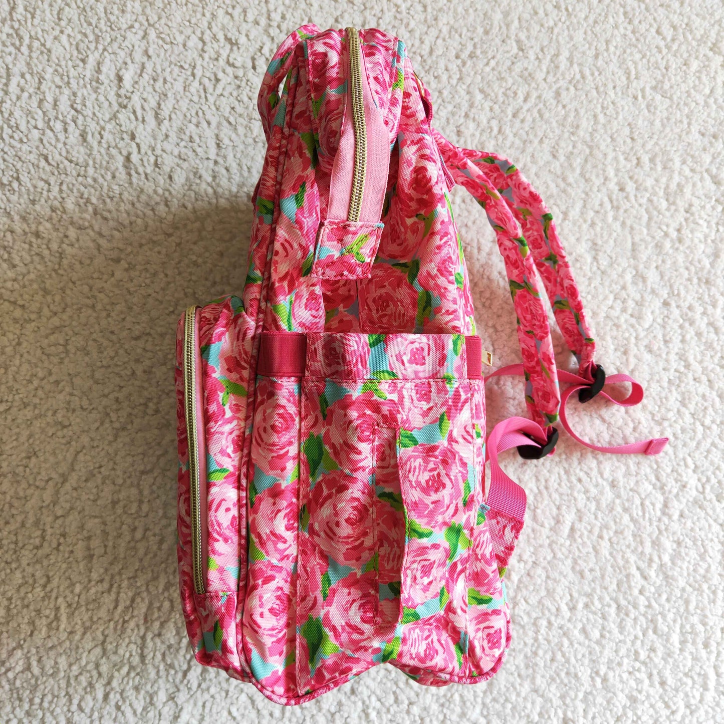 BA0026 new arrival pink rose zipper backpack