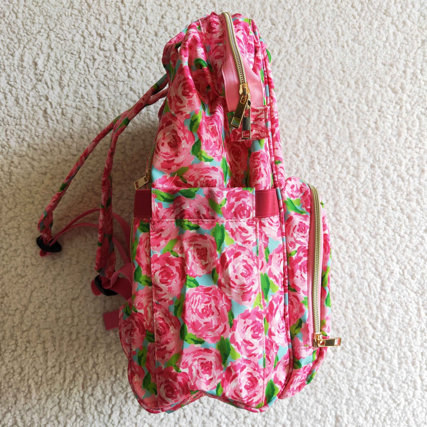 BA0026 new arrival pink rose zipper backpack