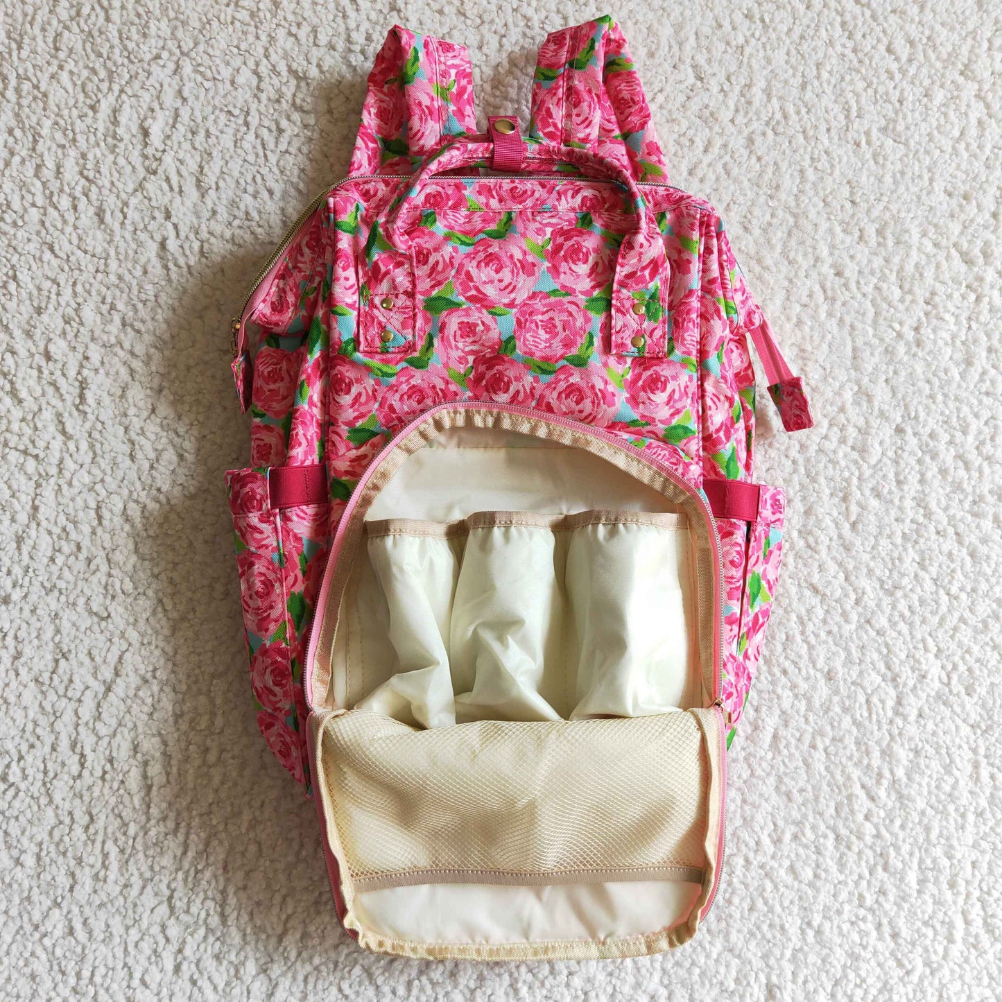 BA0026 new arrival pink rose zipper backpack