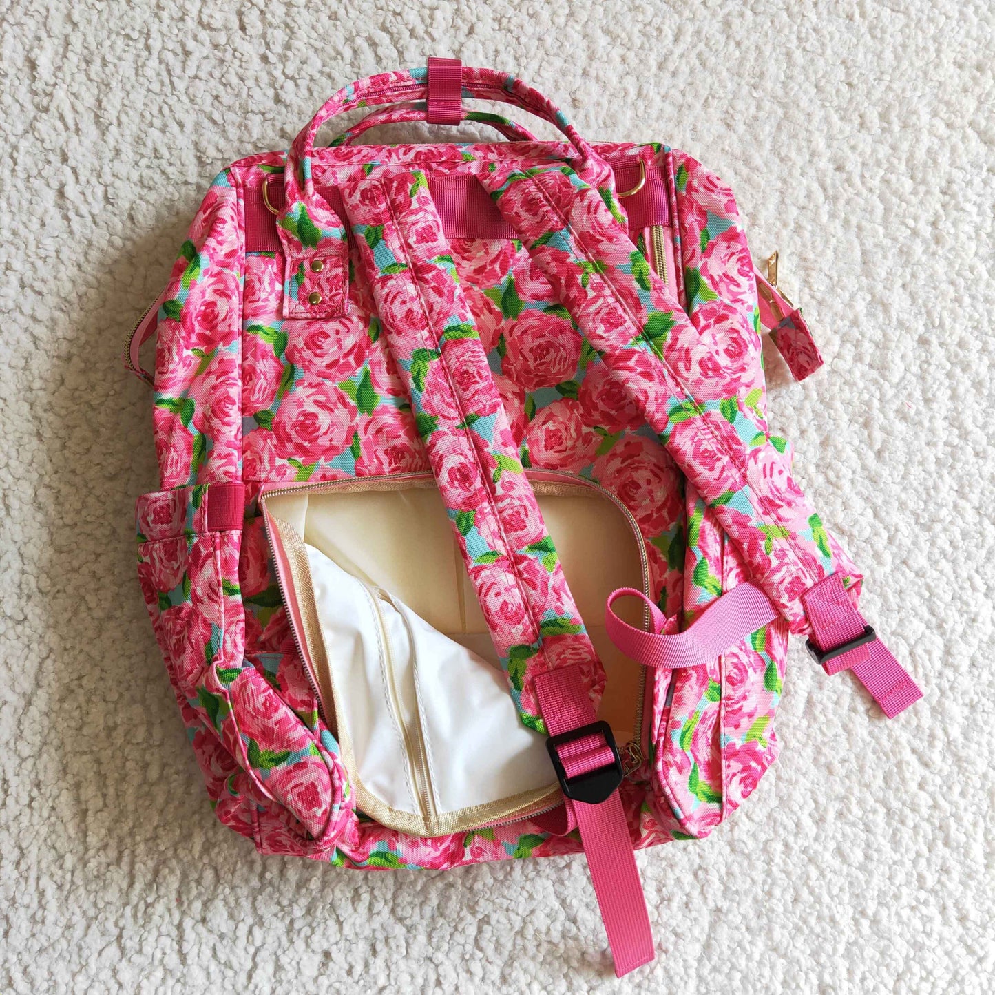 BA0026 new arrival pink rose zipper backpack