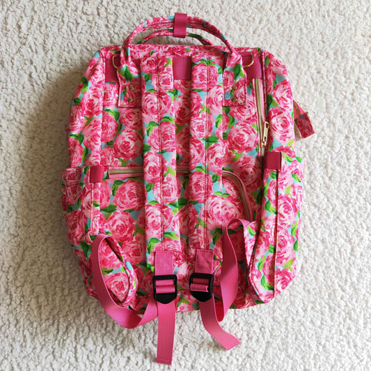 BA0026 new arrival pink rose zipper backpack