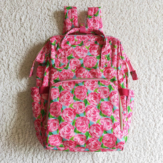 BA0026 new arrival pink rose zipper backpack