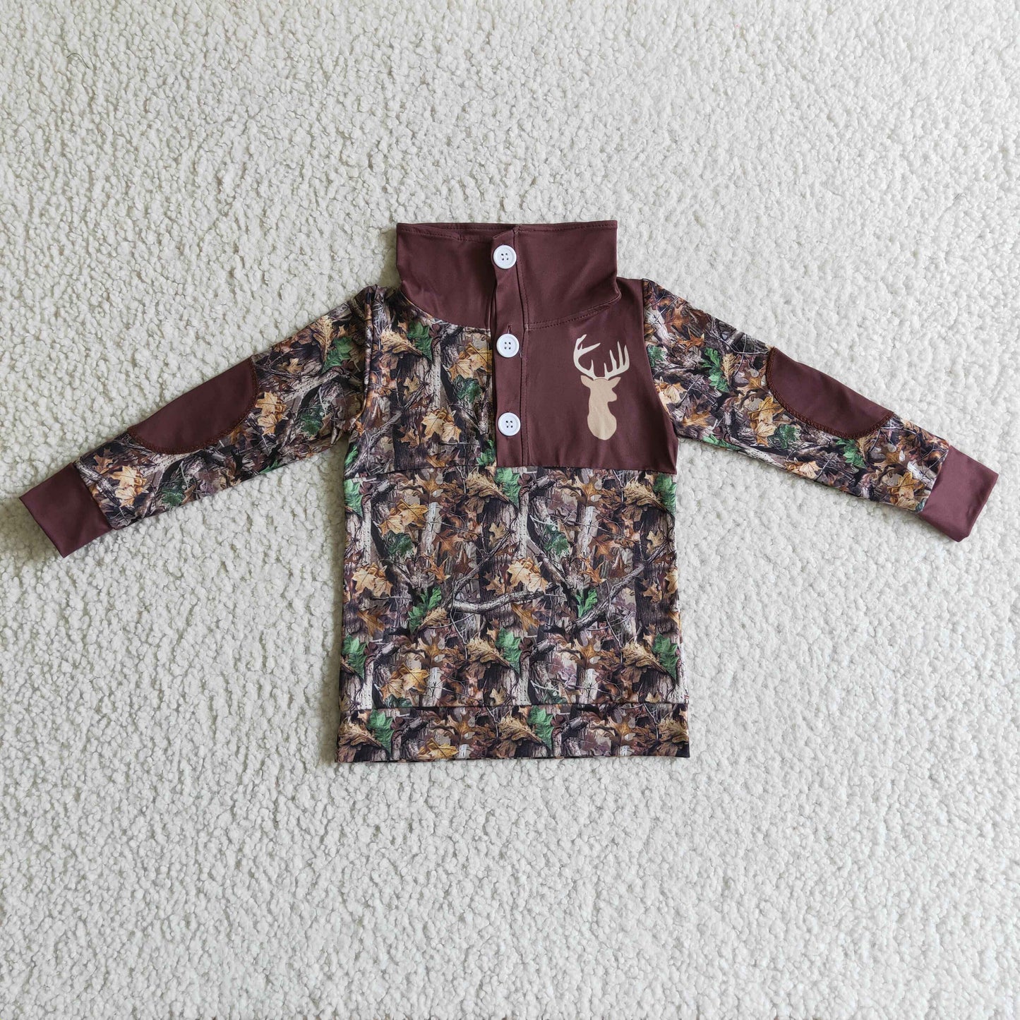 BT0078 boy brown long sleeve turn-down collar  outwear fall deer print top with button