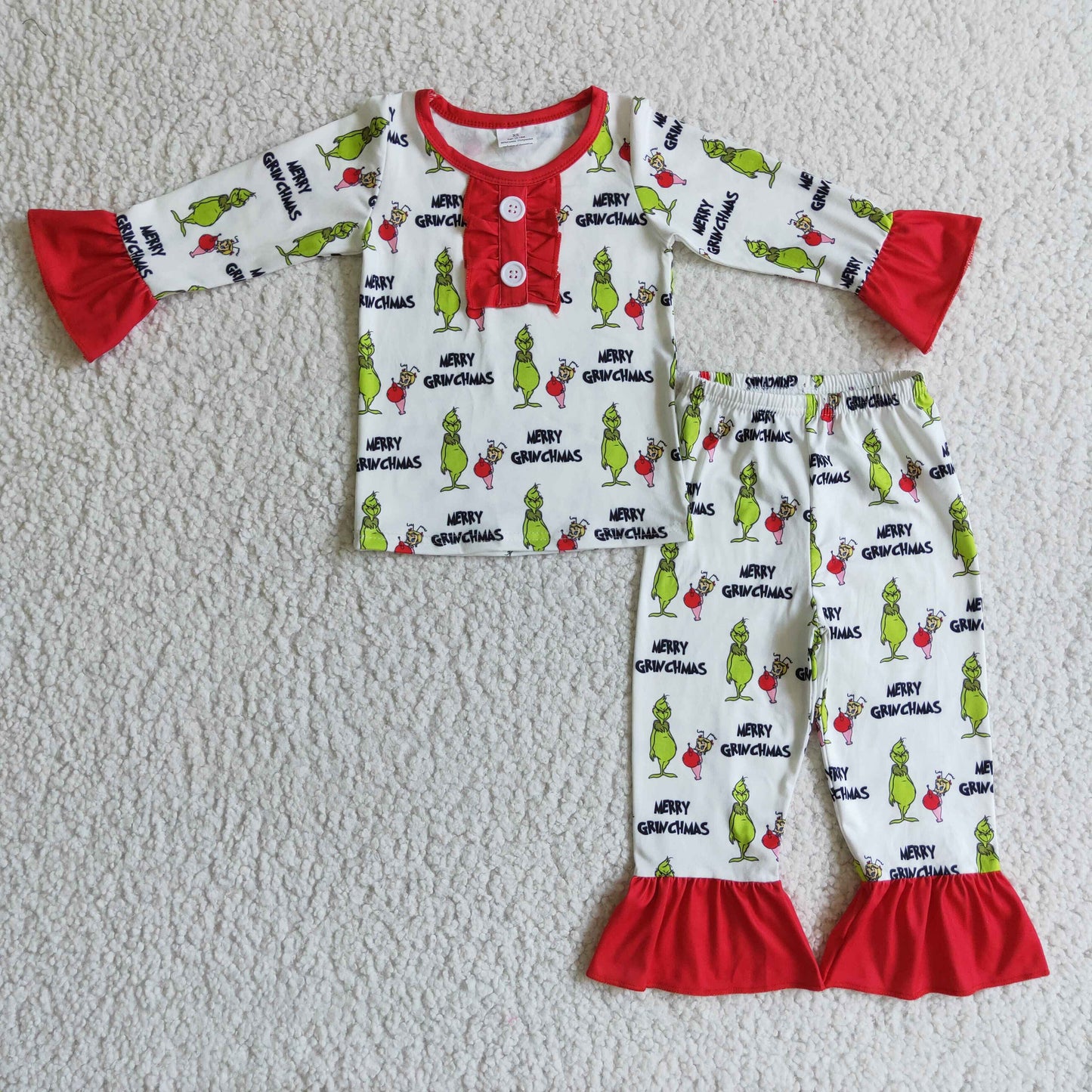 GLP0133 merry christmas girl long sleeve ruffle pajamas set