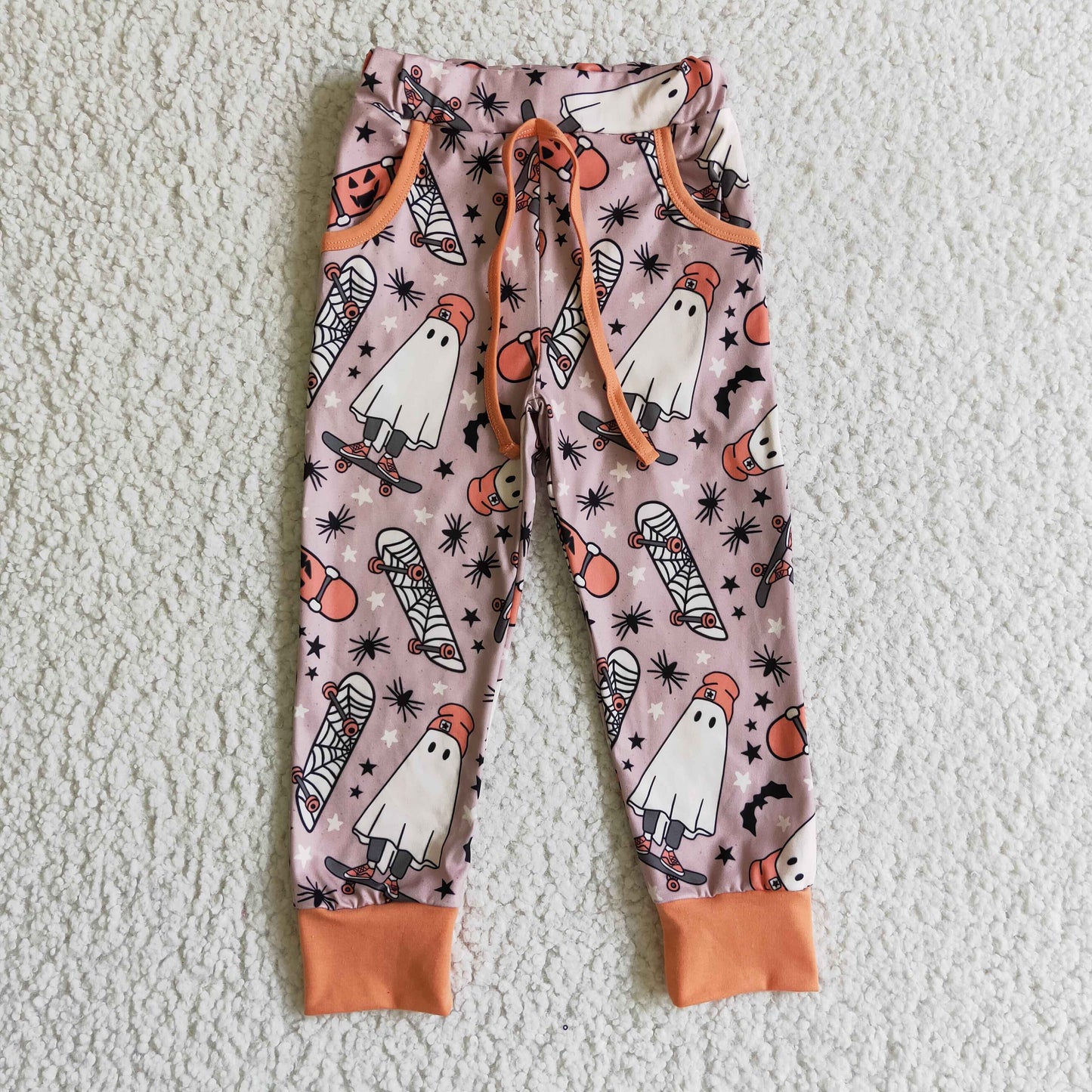 P0024 children halloween skateboard and ghost print elastic waist pants fashion joggers pants