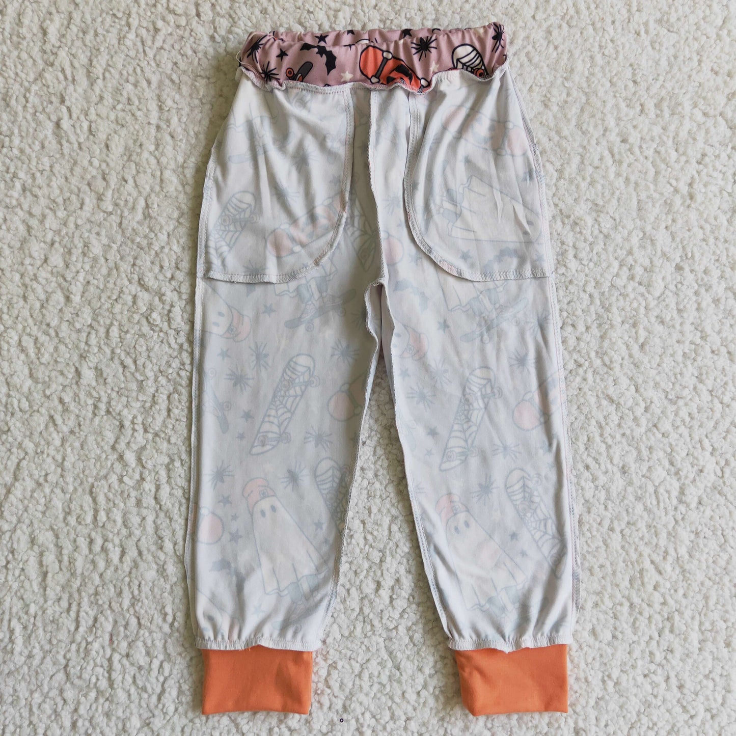 P0024 children halloween skateboard and ghost print elastic waist pants fashion joggers pants