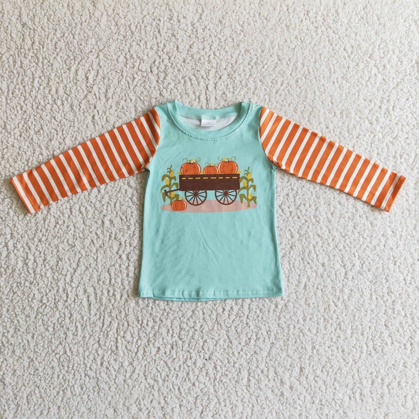 BT0030 autumn pumpkins print stripe long sleeve t-shirt halloween kids top