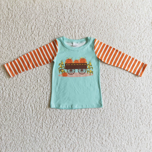 BT0030 autumn pumpkins print stripe long sleeve t-shirt halloween kids top