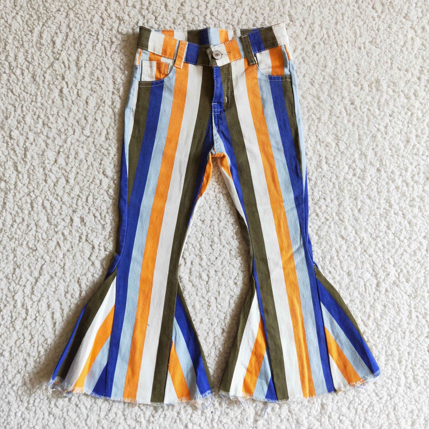 P0029 new arrival girl high quality stripe jeans fashion kids bell bottoms with pockets