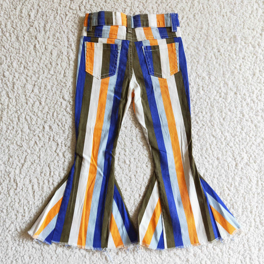 P0029 new arrival girl high quality stripe jeans fashion kids bell bottoms with pockets