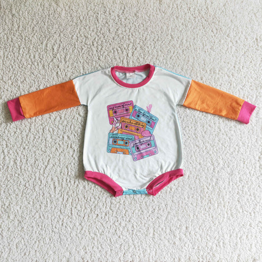 LR0150 infants stitching long sleeve romper babys cassette tape jumpsuit