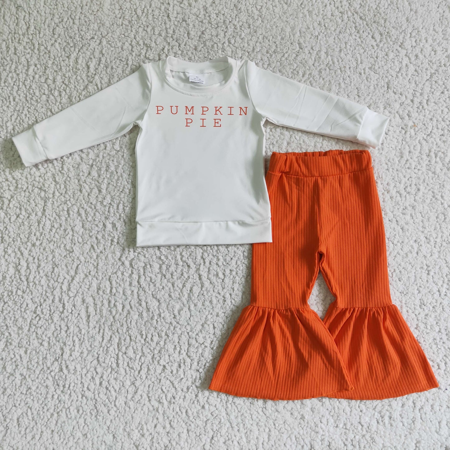 GLP0185 new arrival high quality pumpkin pie white top match orange knit cotton bell pants