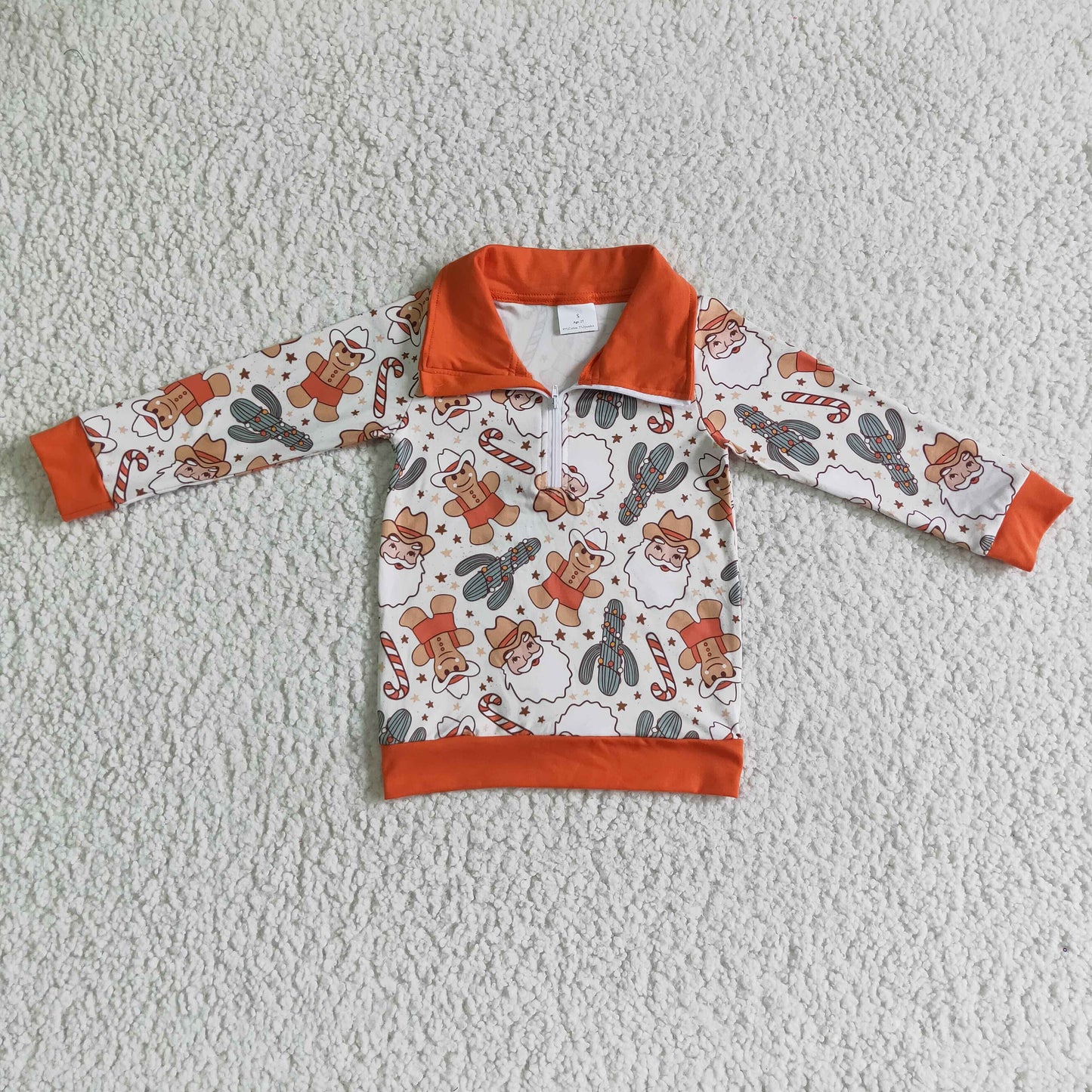 BT0068 children christmas santa and cactus print long sleeve turn-down collar jacket