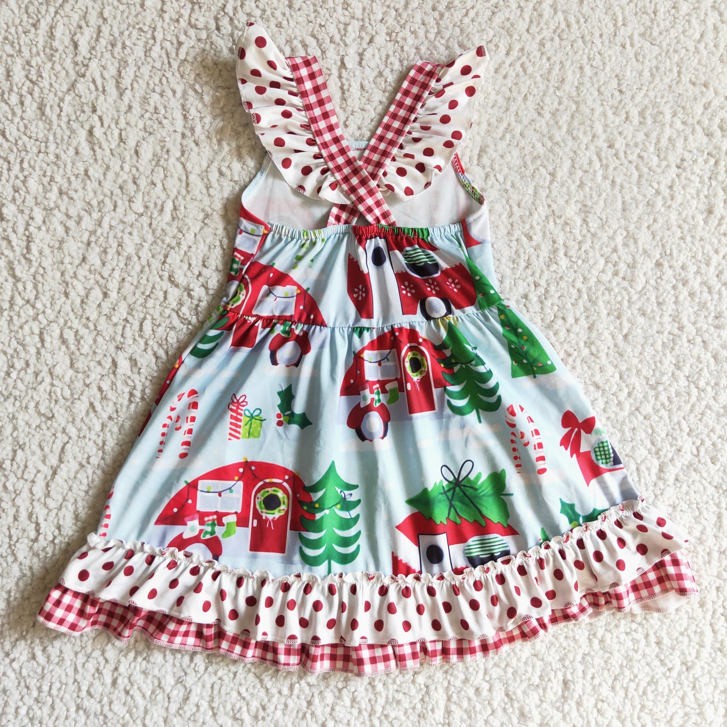 GSD0145 new arrival christmas girl flutter sleeve twirl with red polka dot