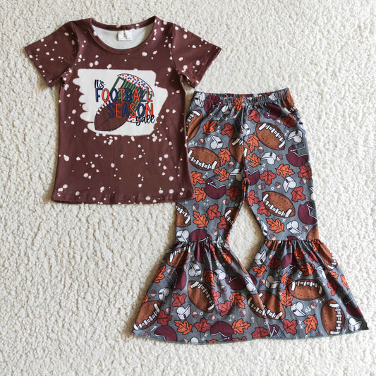 GSPO0212 girl brown summer outfit with short sleeve top and football bell pants