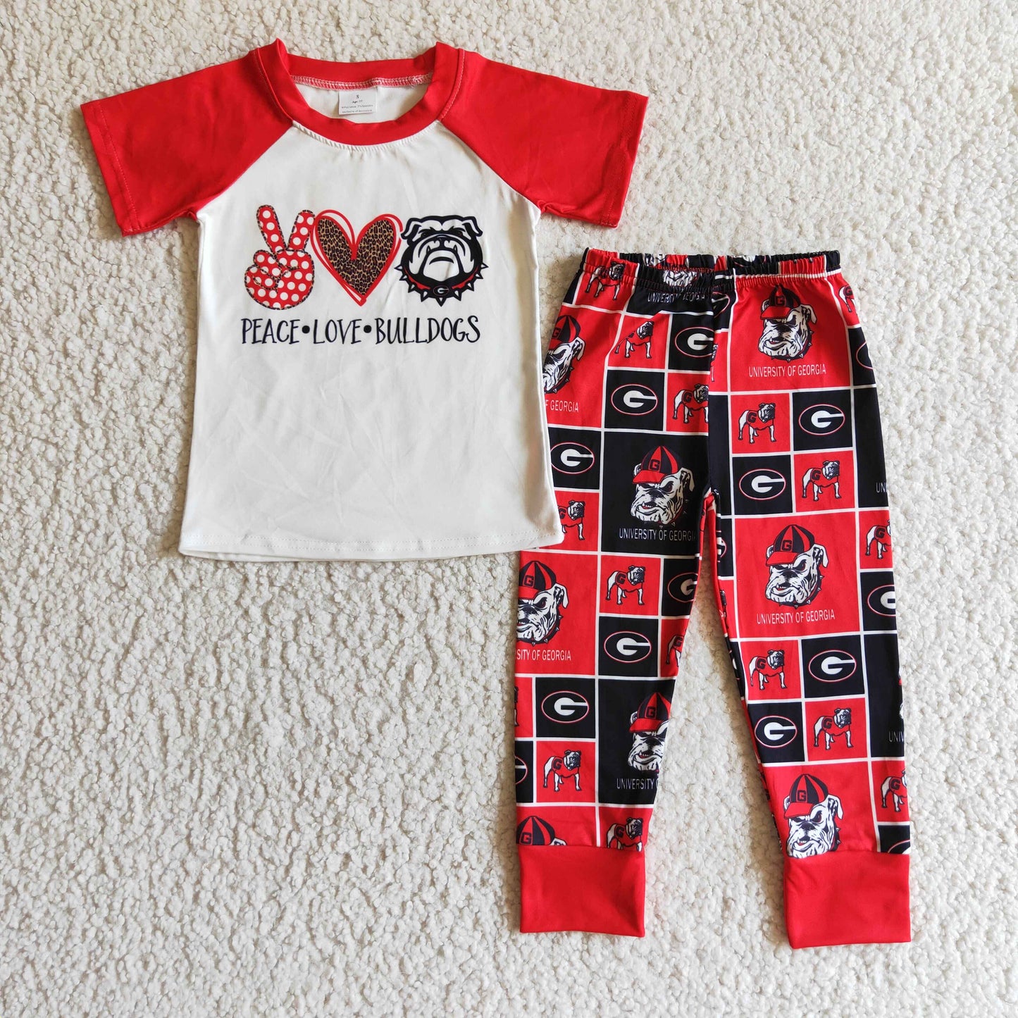 BSSO0085 boy red raglan short sleeve t-shirt and elastic waist pants for spring